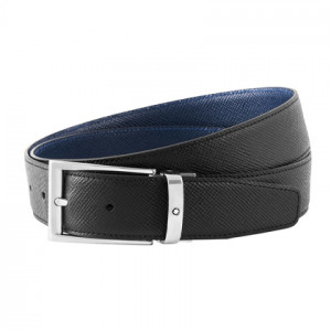 Двусторонний ремень из кожи черного и синего цвета 35 мм